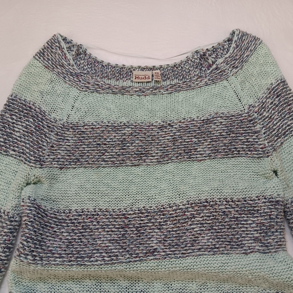 Y2k Mudd Women's Knit Sweater - Mint and Gray Stripes Size XS - Picture 2 of 3
